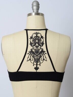 NWT Black Tattoo Mesh Racerback Bralette